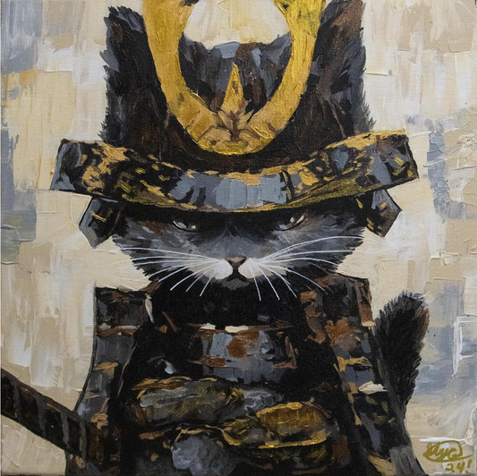 Mewto original Samurai Kitten Painting